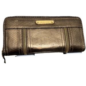 MICHAEL KORS MOXLEY DARK METALLIC PYTHON PRINT LEATHER  GOLD ZIP CLUTCH WALLET
